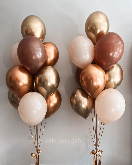Helium Balloon Bouquet: 20 Pcs Helium Balloons In  Copper, Gold And Beige 