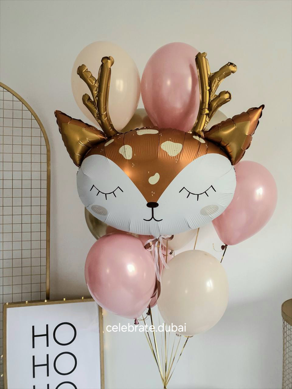 Helium_Balloon_Bouquet_Foil_Deer_with_Pink_and_Beige_Balloons